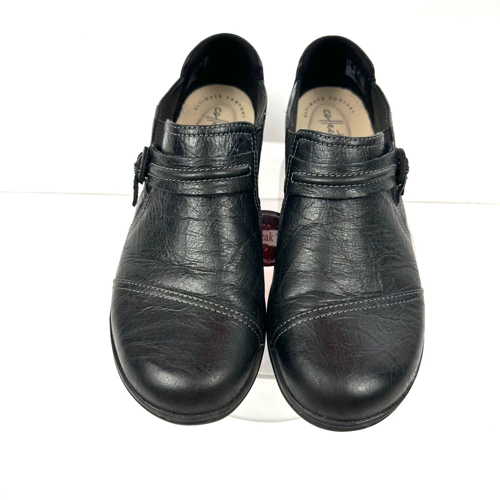 Clarks Collection Cheyn Madi Slip On Loafer Shoes Womens 8.5 Black Leather Ortho